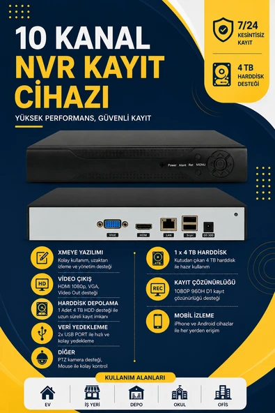 Linas Vn-8010 10 Kanal Nvr Xmeye İp Kayıt Cihazı ürün görseli 1