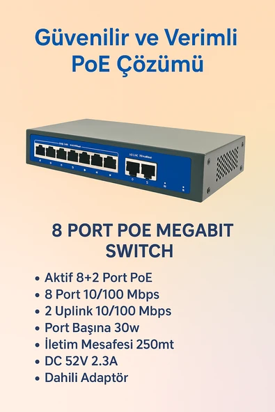 8 Port Megabit Poe Switch - Resim 2