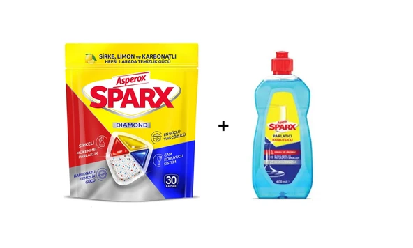 Asperox Sparx Bulaşık Makinesi Tableti 30 Kapsul+Parlatıcı&Kurutucu 400 Ml-2'li Set ürün görseli 1