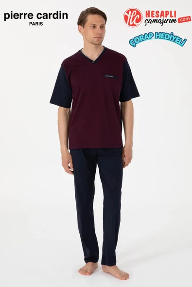 Pierre Cardin Erkek Bordo Jakarlı Kısa Kol Şortlu & Uzun 3'lü Özel Kutulu Pijama Takım ürün görseli 1