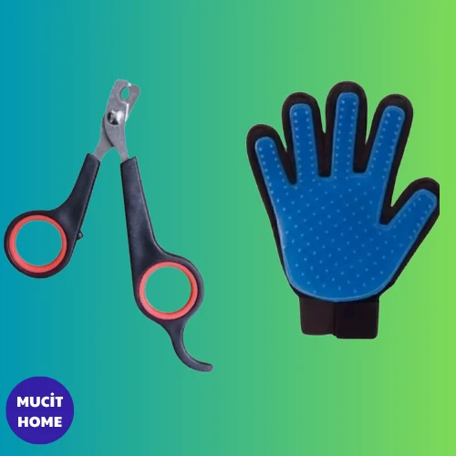 Mucit Home Kedi Köpek Tüy Tarama Fırça Eldiven Kedi Köpek Tırnak Makası 2 Li Set ürün görseli 1