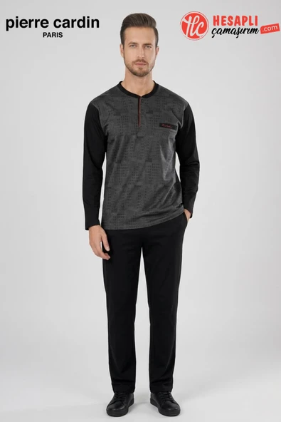 Pierre Cardin Premium Erkek Düğmeli Yaka Uzun Kollu Jakarlı Özel Kutulu Pijama Takım ürün görseli 1