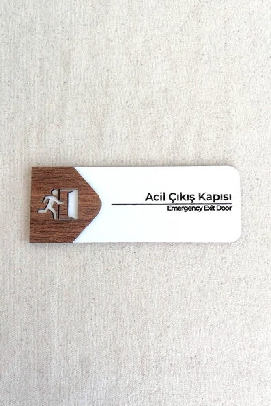 Acil Çıkış Kapı Tabelası – MDF Acil Durum Yönlendirme Levhası | 19x7 cm Çift Katmanlı ürün görseli 1