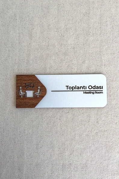 Toplantı Odası Kapı Tabelası – MDF Ofis Yönlendirme Levhası | 19x7 cm Çift Katmanlı ürün görseli 1