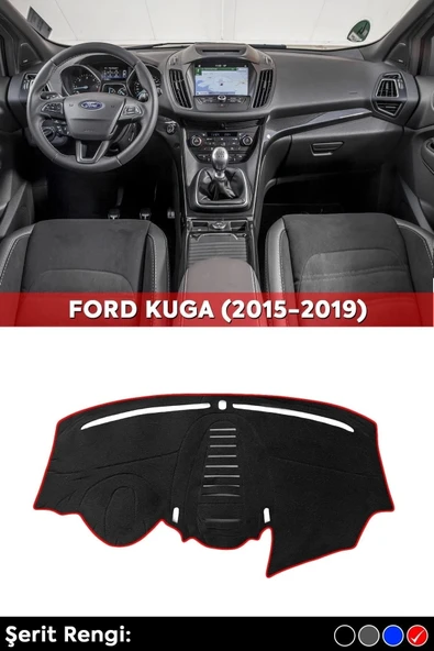 Ford Kuga (2015-2019) 3d Torpido Koruyucu Kılıf - Ön Göğüs Panel Kaplama - Kırmızı Şerit ürün görseli 1