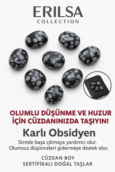 Sertifikalı Cüzdan Boy Karlı Obsidyen Taşı Kütle - Farkındalık ve Duygusal Denge Sağlar ürün görseli 1