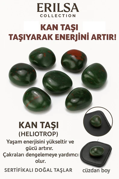 Sertifikalı Cüzdan Boy Heliotrop - Kan Taşı Kütle - Dayanıklılık ve Yaşam Gücü Kazandırır ürün görseli 1