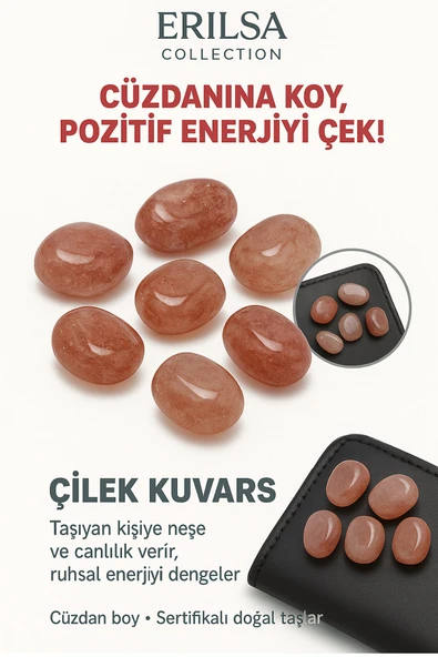 Sertifikalı Cüzdan Boy Çilek Kuvars Taşı Kütle - Sevgi ve İçsel Neşe Hissi Uyandırır ürün görseli 1