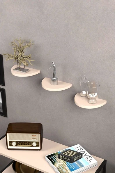 Duvar Rafı Dekoratif 3 Adet Çiçeklik Oval Krem ürün görseli 1