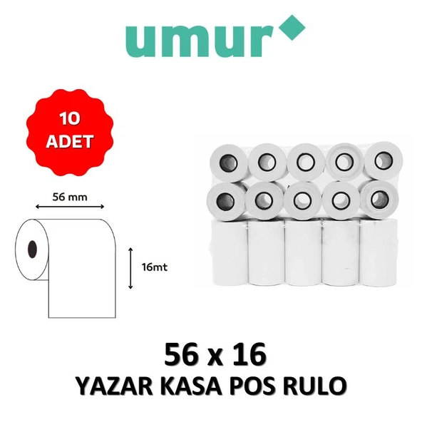 UMUR Yazar Kasa Pos Rulosu 56mm x 16mt - 10 Adet ürün görseli 1