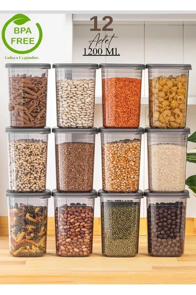 Buclee 12'li Etiketli Ve Sızdırmaz Kapaklı Erzak Saklama Seti - 1200ML - Etiket Hediyeli ürün görseli 1