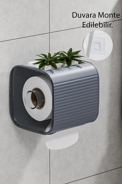 Buclee Gri  Yapışkanlı Banyo Tuvalet Kağıtlığı - Wc Peçetelik, Kağıtlık Tutucu  Kağıtlık Organizeri ürün görseli 1
