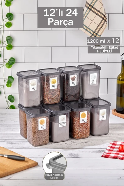 Buclee 12li 24 parça Mutfak Saklama Kabı Seti BPA İçermeyen Erzak Bakliyat Gıda Saklama Kutusu ürün görseli 1