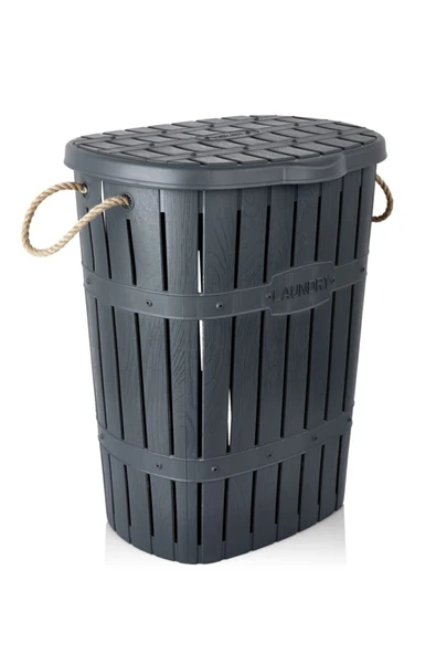 Violet Plastik Bambu Kirli Çamaşır Sepeti - Resim 2
