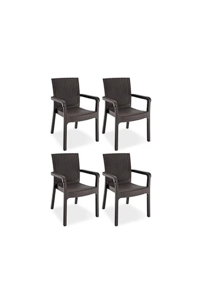 Violet Trend Lüx Rattan Koltuk Rattan Desen Bahçe Koltuğu Balkon Bahçe Teras Sandalye Kahverengi 4'lü Set ürün görseli 1