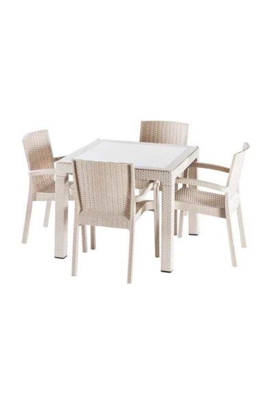 Violet Mevsim 90*90 Raddan Trend Lüx Camlı Masa Takımı 4 Sandalyeli Capuccino ürün görseli 1