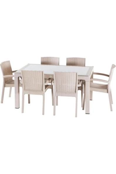 Violet Confort 90*150 Raddan Trend Lüx Camlı Masa Takımı 6 Sandalyeli Capuccino ürün görseli 1