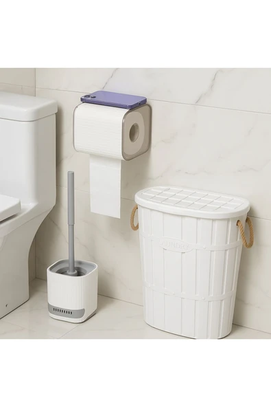 Buclee Lavena Dekoratif Banyo Seti | Tuvalet Fırçası, Kağıtlık ve Şık Sepet ürün görseli 1