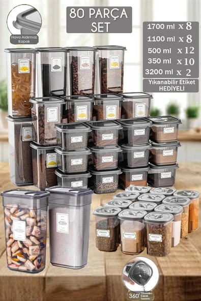 Buclee 80'li Erzak Saklama Kabı Seti - 40 Adet (8x1.1-1.7L, 12x0.5L, 10x350ML, 2x3.2L) ürün görseli 1