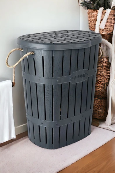 Violet Plastik Bambu Kirli Çamaşır Sepeti ürün görseli 1