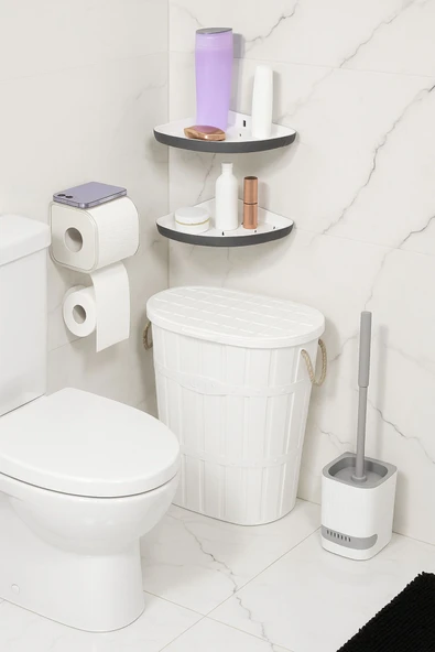 Buclee Setra 4’lü Banyo Seti | Tuvalet Fırçası + Tuvalet Kağıtlığı + Sepet + Yapışkanlı Raf ürün görseli 1