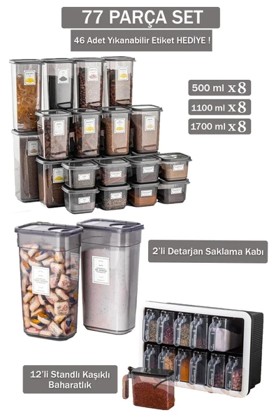 Buclee Big Vera 77 Parça Buzluk Erzak Ve Bakliyat Saklama kabı & Baharatlık Çeyiz Seti ürün görseli 1