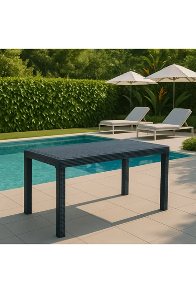 violet 6 Kişilik antıresit Antrasit Rattan Görünümlü Camlı Bahçe Masa Takımı 90x150 ürün görseli 1