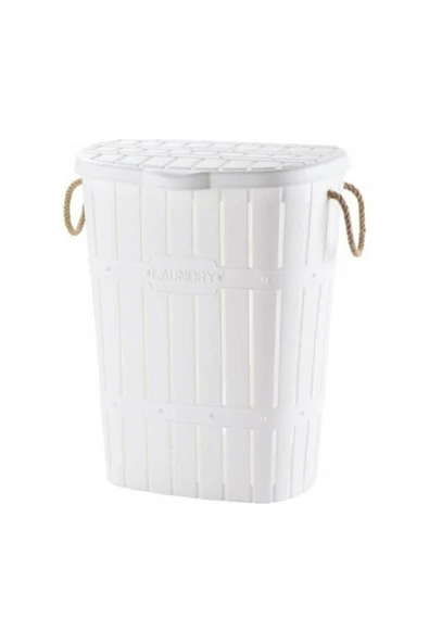 Buclee Plastik Bambu Halatlı Kirli Çamaşır Sepeti Beyaz Beyaz 50-99 L 100 x 100 ürün görseli 1