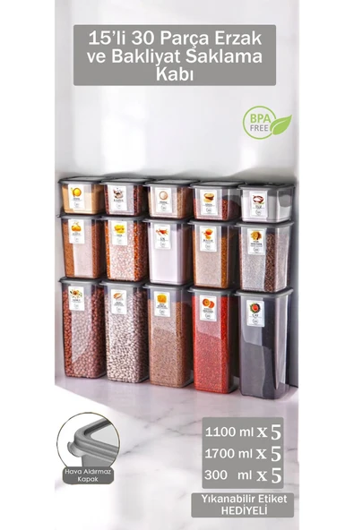 Buclee 15 Adet 30 Parça Gıda Saklama Kabı Seti BPA İçermeyen Plastik Sızdırmaz Kapaklı Mutfak Düzenleyici ürün görseli 1