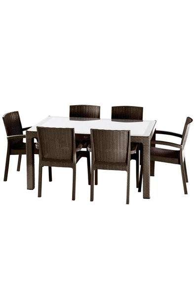 KASTAMONU PLASTİK Violet Rattan 90x150 Trend Lüx 6 Kişilik Masa Takımı ürün görseli 1