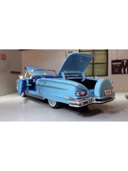 1958 Chevrolet Impala Mavi 1/24 Model Araba - Resim 7