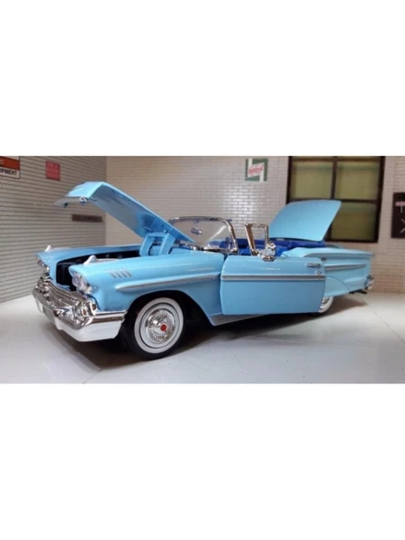 1958 Chevrolet Impala Mavi 1/24 Model Araba - Resim 6