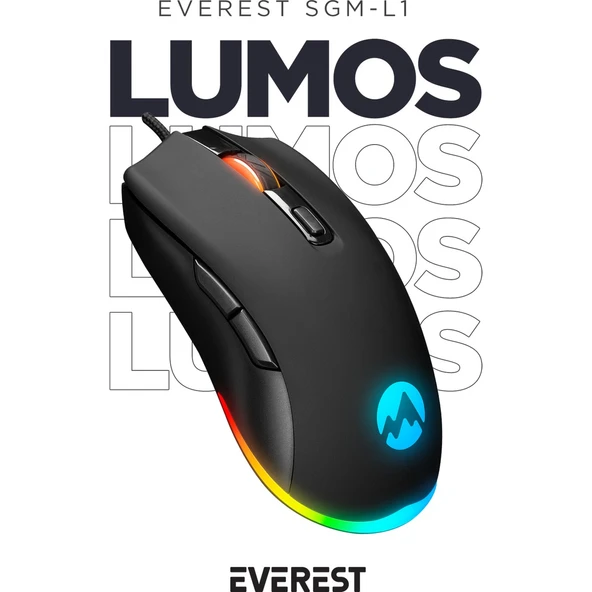 Everest SGM-L1 LUMOS Siyah 6400dpi RGB Ledli Makrolu Gaming Oyuncu Mouse ürün görseli 1