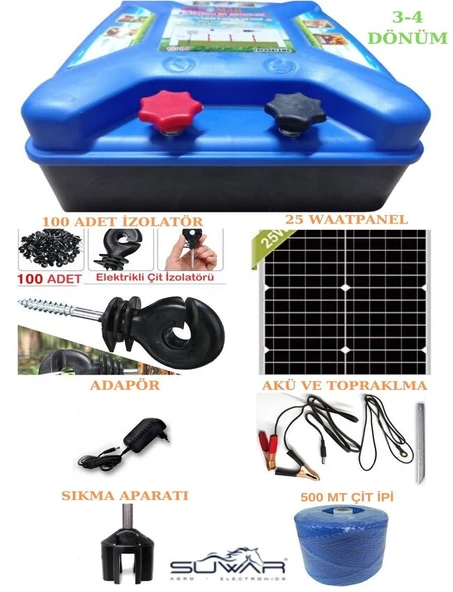 ELEKTRİKLİ ÇİT MAKİNASI DOMUZ İNEK KOYUN KEÇİ ve YABANİ HAYVAN KOVUCU (1-6 Dönüm Solar Set) ürün görseli 1