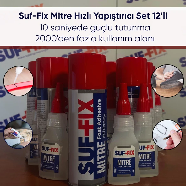 Suf-Fix Mitre Hızlı Yapıştırıcı Set 12’li (200 ml + 50 gr) ürün görseli 1