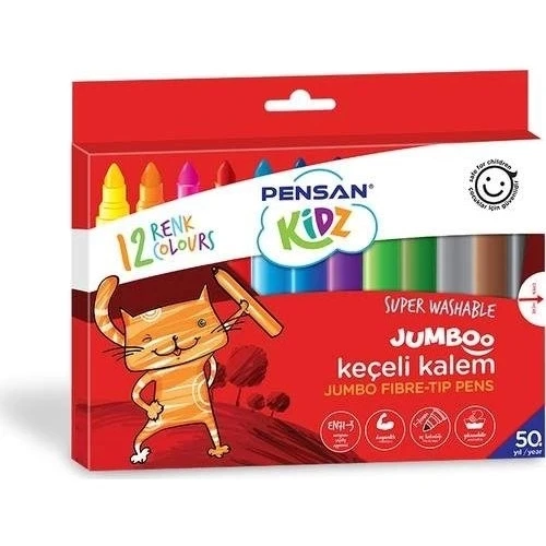 Pensan Kidz Temizlenebilir Jumbo Keçeli Kalem 12 Renk ürün görseli 1