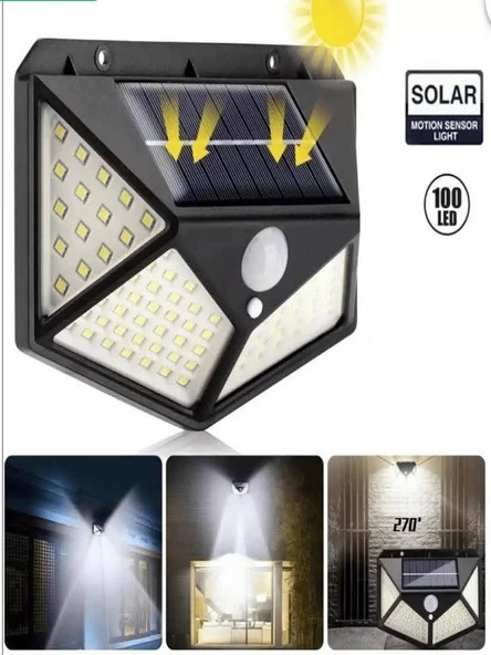 100 Ledli 3 ModGüneş Enerjili Solar Lamba Bahçe Yazlık Ev Led Hareket Sensörlü 4 Taraflı Aydınlatma ürün görseli 1