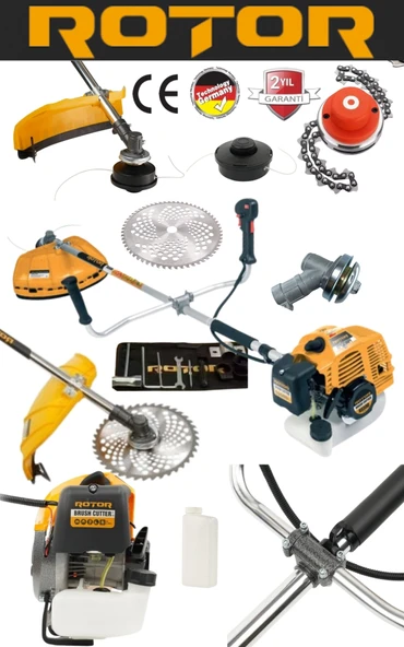 Rotor Profesyonel Yan Tırpan 2.1 HP Benzinli  52 cc,  Ot Çalı Çim Biçme Makinası ürün görseli 1