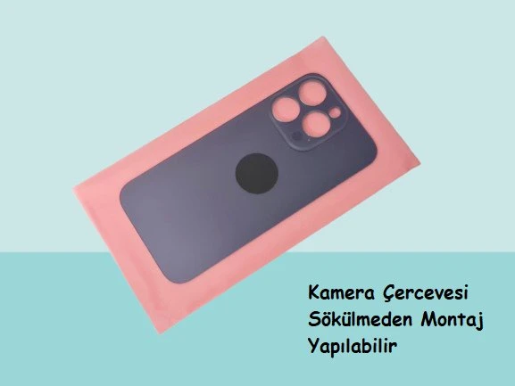 Tkgz - iPhone 14 PRO Arka Pil Batarya Kapağı - Cam kapak Geniş Lens Deliği - MAVİ ürün görseli 1