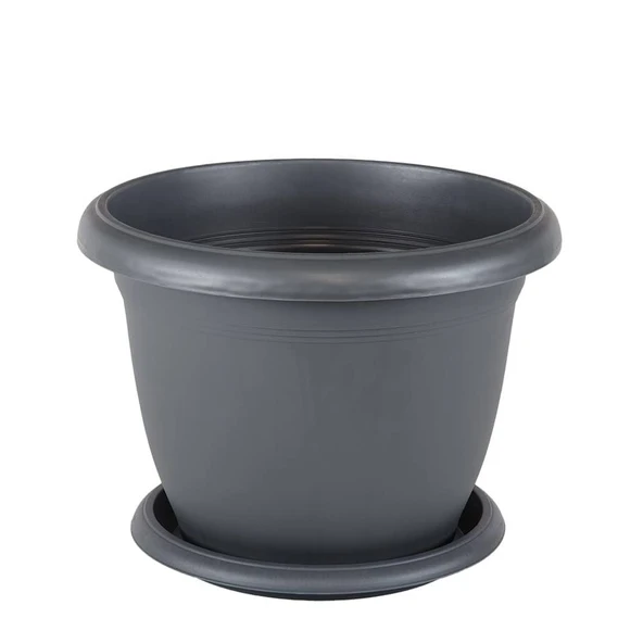 Serinova 8.8lt 31x21,5cm Tabaklı Plastik Orta Boy Yuvarlak Saksı Villa No7 Antrasit Gri ürün görseli 1