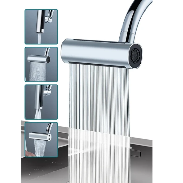 Mucit Home   Tasarruflu 4 Modlu Şelale Ayarlanabilir Musluk Başlığı Mutfak Banyo Perlatör Evye Lavabo Bataryası ürün görseli 1