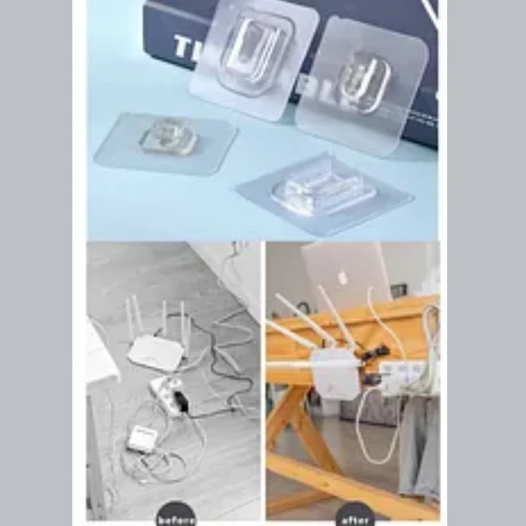 Mucit Home  Çift Taraflı Yapışkanlı Geçmeli Klips 10 Adet Eşya Sabitleme Askısı Şeffaf Duvar Kancası ürün görseli 1