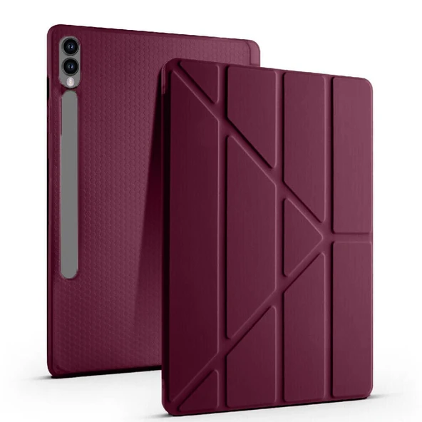 Samsung Galaxy Tab S9 Plus X810 12.4 İnç Katlanabilir Kalemlikli Standlı Akıllı Kılıf  Mürdüm ürün görseli 1