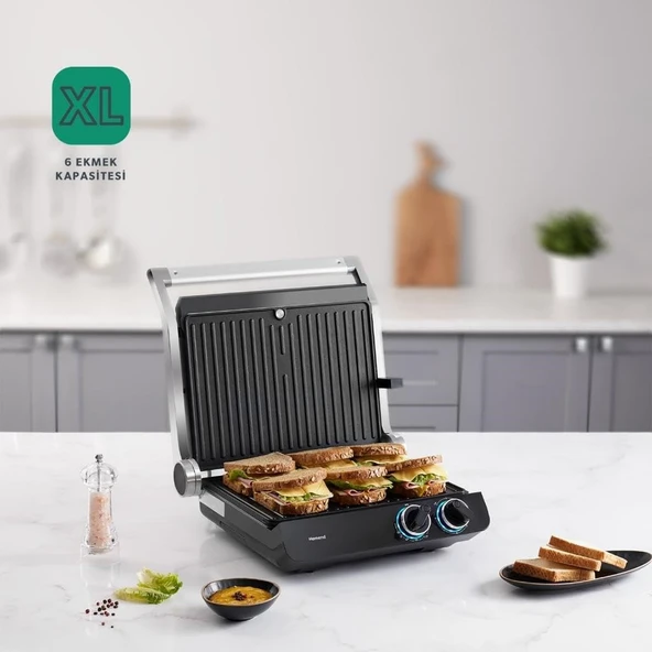 Homend Grilliant 1342H 3 in 1 Inox Gövde Çift Taraflı XL Döküm Plaka Tost ve Izgara Makinesi ürün görseli 1