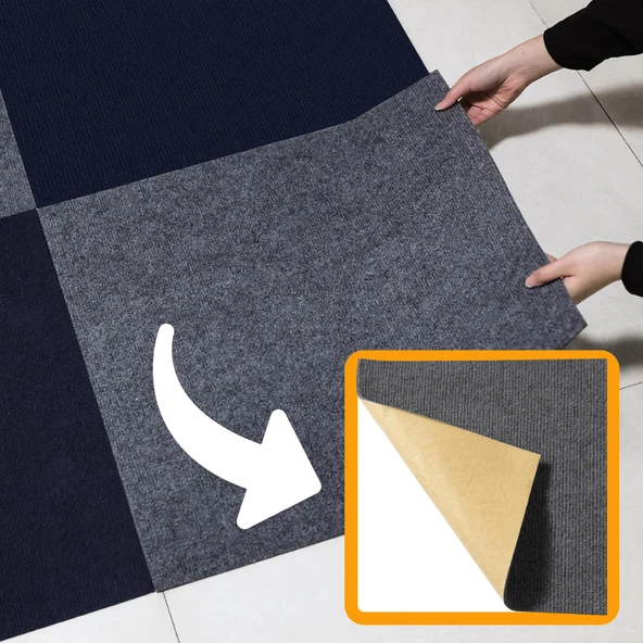 BEYLİNİ Kendinden Yapışkanlı Halıfleks Keçe Kaymaz Ev Tekne Ofis Yat Denizlicik Marina Karo Halısı Antrasit 50x50 CM ürün görseli 1