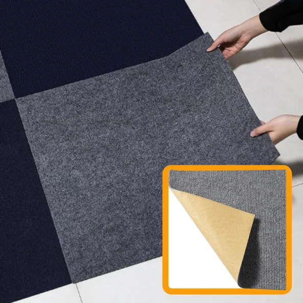 BEYLİNİ Kendinden Yapışkanlı Halıfleks Keçe Kaymaz Ev Tekne Ofis Yat Denizlicik Marina Karo Halısı Gri 40x40 CM ürün görseli 1