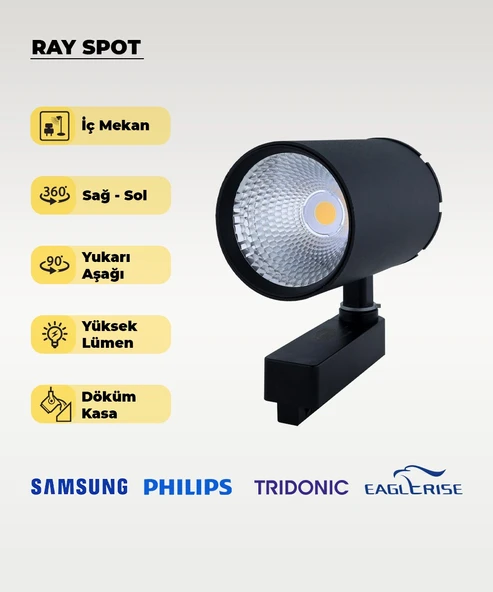 40W Döküm Kasa Siyah Ray Spot 3200K (Sarı Işık) - Titreşim Yapmaz ürün görseli 1