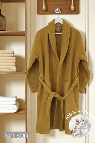 Şalyaka Zaya Bornoz Hardal %100 Pamuk Unisex Spa Için Ideal Kadın/Erkek ürün görseli 1