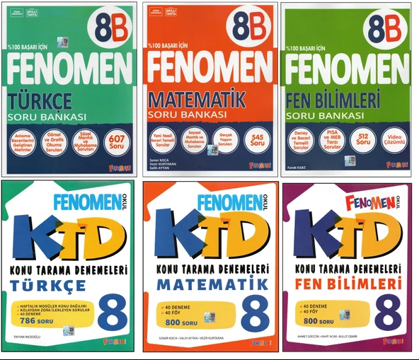 FENOMEN 8.SINIF TÜRKÇE+MATEMATİK+FEN B. 8B+TÜRKÇE+MATEMATİK+FEN B. KTD (6 KİTAP) ürün görseli 1