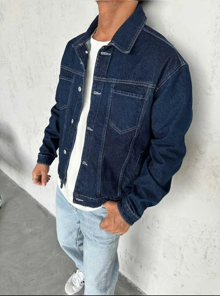 Basic Oversize Kot Ceket - Lacivert ürün görseli 1